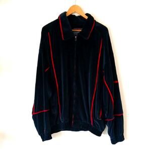 Vintage Fubu Black Velvet Full Zip Sweatshirt With Red Piping